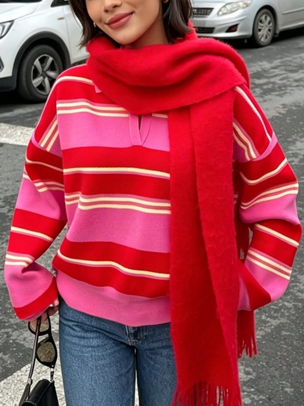 Multicolor Elegant Women's Striped Comfortable Tie-Front Cardigan - Picture 8 of 11
